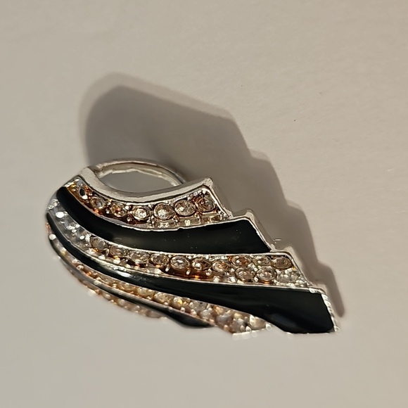 AVON Art Deco Style Enamel & Rhinestone Silvertone Pendant - Picture 2 of 5